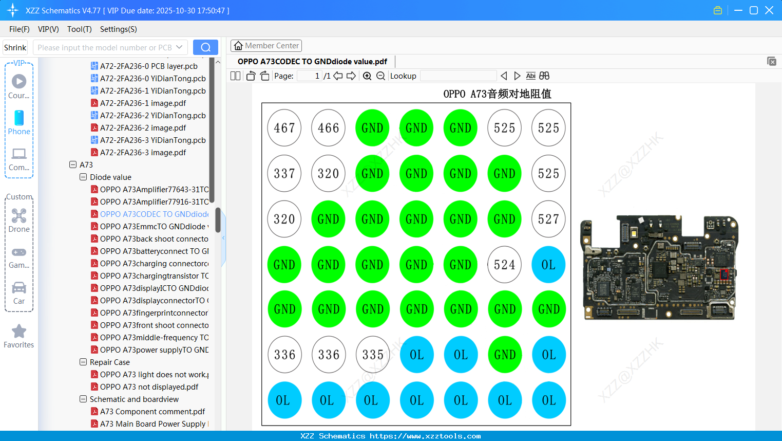 OPPO A73CODEC TO GNDdiode Value